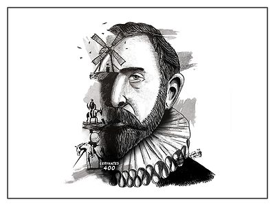 Don Quijote de la Mancha behance design double drawing dribble exposure illustration invites portrait sketch watercolor
