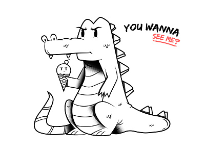 You Wanna See Me? art character crocodile design digital dribbble flat illustration invites retro texture vector