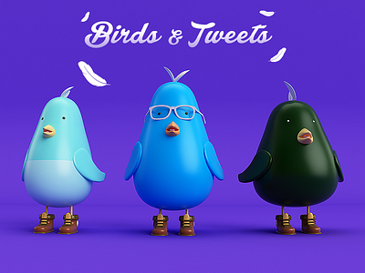 Birds & Tweets 3d birds c4d character design graphicdesign illustration lettering render twitter visual vray