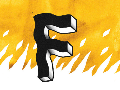 F is for Finance black drop cap f fire flames illustration letter lettering type typography yellow