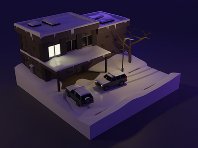 Police Department 3d blender diorama illustration isometric lowpoly night police police department render snow winter