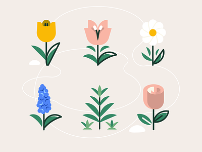 Island Flowers animal crossing daisy flowers icons illustration lines plant plants roses tulips weed