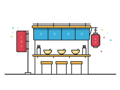 Ramen Stand flat icon illustration lines ramen ui zen