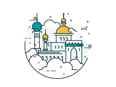 New Horizon arabian clouds icons illustration line work lines minor mosque new world