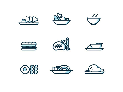 Dining Icons pt.2 chicken desserts entree food icons lines noodles pasta reno sandwich soup