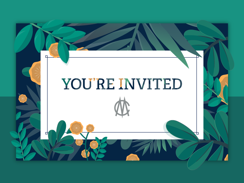 Invitation illustration print plants garden invitation