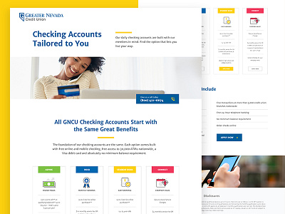 Landing Page for Greater Nevada Credit Union banking checking credit union icons landing ui