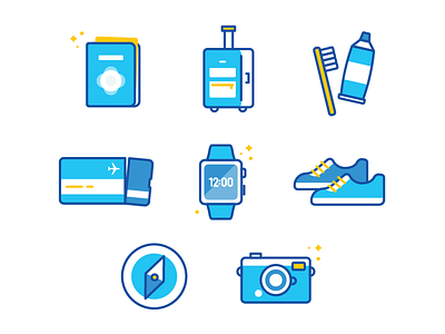 Travel Icons airport camera icons illustration luggage passport ticket toothbrush travel watch