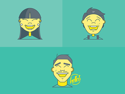 Happy Crew character clean face flat girl green logo man people yellow