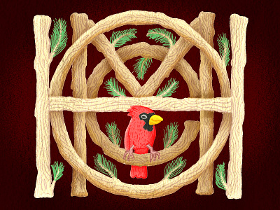 Home - Monogram bird cardinal illustration lettering monogram texture typography wood