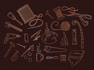 Makers Icons coffee eraser hammer icons loom makers midwest makers paint ruler tools wrench yarn