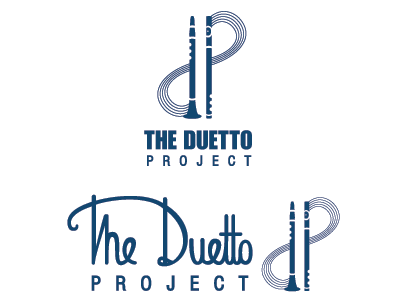 Duetto Logo logo clarinet flute music staff hand drawn typography