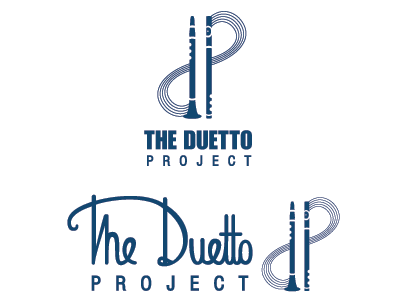 Duetto Logo clarinet flute hand drawn logo music staff typography