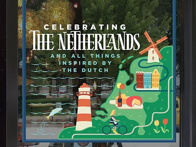 Netherlands Window Painting amsterdam beer bike cheese dutch fish grass illustration land lettering lighthouse map netherlands painting river tulips typography waves windmill window