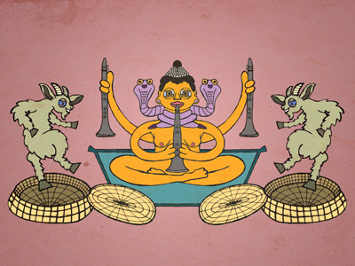 Dancing Goats, Lord Shiva buddah clarinet cobra dancing goats happy illustration lord shiva snake