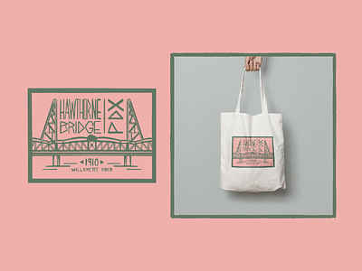 Hawthorne Bridge PDX 1910 - Willamette River bridge graphic design hawthorne bridge illustration mockup portland tote