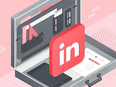 LinkedIn for Building Manufacturers illustration ipad isometric linkedin pen social media suitcase tablet texture vector