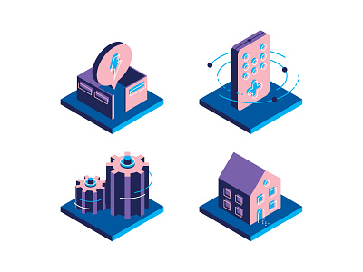Fast Company Icons cubicle fastcompany gears house iconography icons isometric remote vector