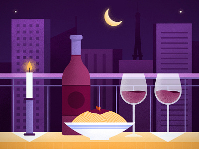 Date Night in Paris candle city date digital dinner illustration night paris texture vectors wine