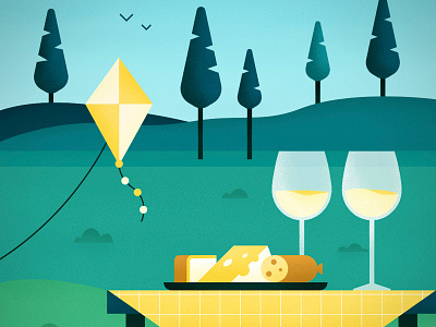 Picnic in the Park cheese digital illustration nature park texture tree vector wine