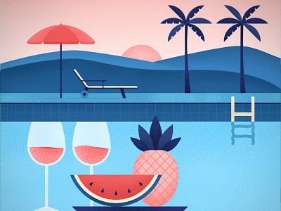 Summer digital fruit illustration palms palmtree pineapple pool summer sunset texture vector watermelon wine