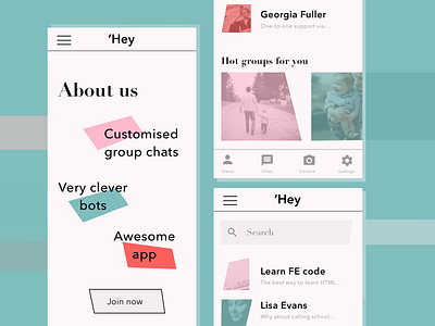 Chatbot app - About us and Chat screens