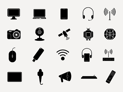 Glyph Technology and Multimedia icons branding design glyph icon graphic design icon icon design iconography illustration logo multimedia multimedia icon technology technology icon