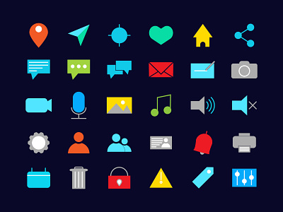 30 Flat Essential Icon Pack Vector Illustrations