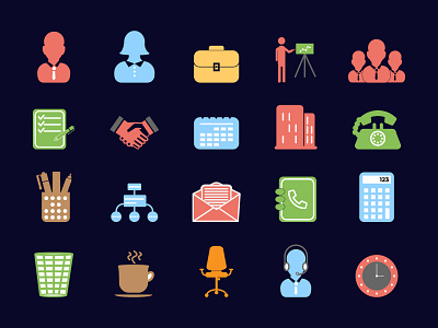 Business and Office Flat Icons business business icon design graphic design icon icon design icon set iconography illustration logo office icon