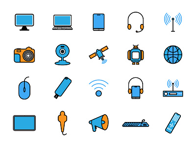 Linear Fill Technology and Multimedia icons design graphic design icon icon design iconography illustration linear fill thechnology icon logo multimedia multimedia icon technology vector