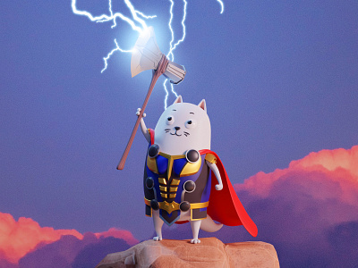 Sebo Cat in Thor's new costume 3d b3d blender cat character cycles illustration loveandthunder marvel thor