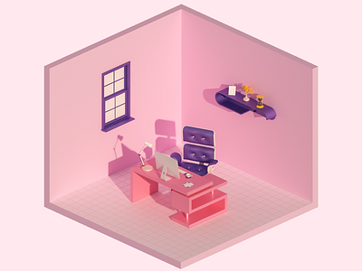 Isometric Office 3d ads c4d chair cinema 4d desk isometric monitor octane ui