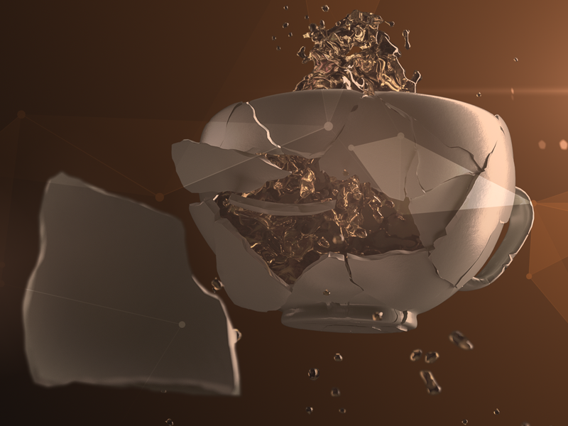 Broken Cup realflow coffee octane adobe cgi 3d c4d modeling cup