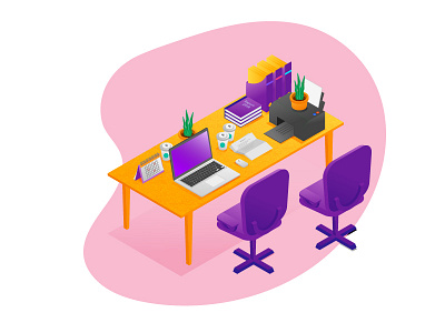 Work Station isometric landing page ui web