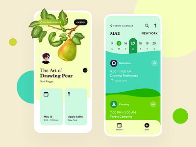 Events App apple soho calendar calendar app calendar design calendar ui camping event events app green pear