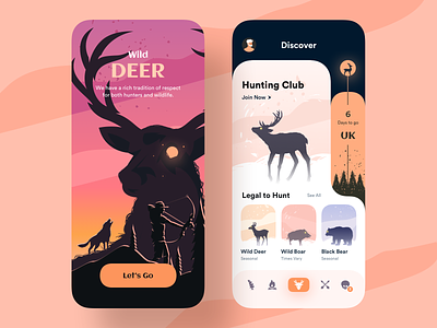 Wild Deer - Mobile App app bear boar club deer design hunting illustration orange ui uiux ux wild