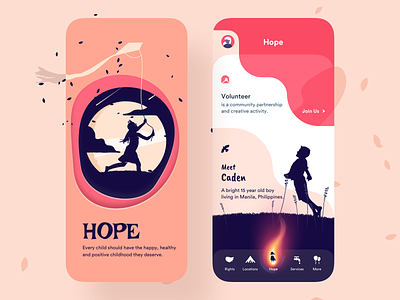 Hope - Mobile App app child children design hope illustration orange rights services ui uiux ux yellow