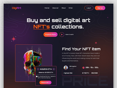DigiArt Buy And Sell Digital NFT Art Collection 3d animation branding css design digiart graphic design html illustration landing page logo motion graphics ui ux vector
