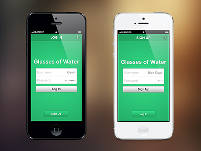 Glasses of Water Log in / Sign Up app apple form glasses of water interface iphone login sign up ui user