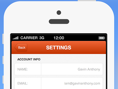iPhone Settings UI 5 account app back button flat ios iphone navigation orange page settings sketch skeuo skeuomorphism ui