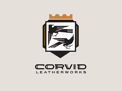 Corvid Leatherworks logo apron badge crow crown design leather logo ravens