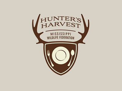 Hunter's Harvest Logo antlers badge deer design fork hunting logo plate spoon