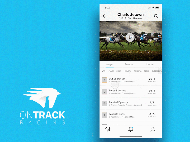 Horse Racing App animation app betting blue horse motion principle ui ux