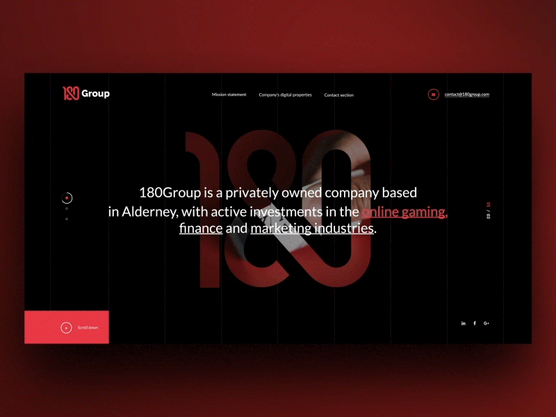 180Group — landing page 180group aftereffect minimalist motion olbromski poker visiontrust