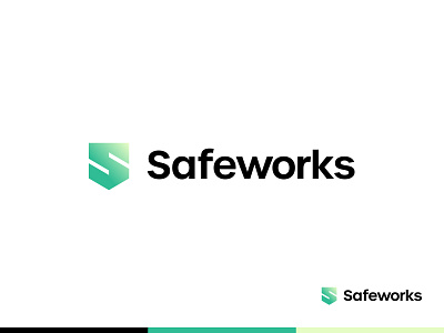 Safeworks — logo brand design gradient green logo olbromski protection safety shield