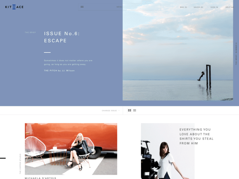Kit and Ace - The Brief Desktop clean design editorial fashion gif grid interaction shop ui website