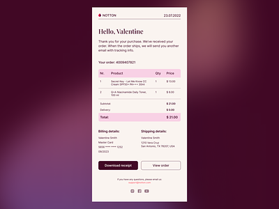 Email Receipt customer support daily ui 017 daily ui challenge dailyui email design email receipt landing page message design online shop online store order details order summary support message web design