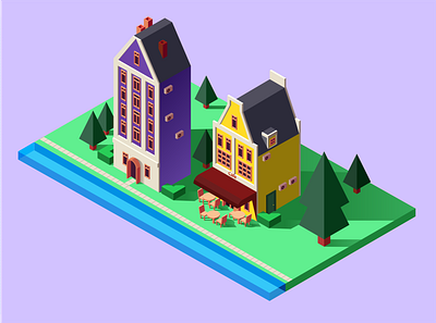 City adobe illustrator cafe house illustration isometry vector