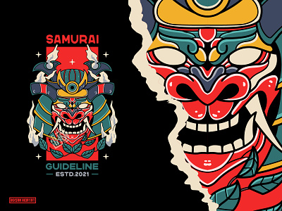 Samurai Mask Helmet illustration branding helmet illustration mask pod samurai swords tshirts