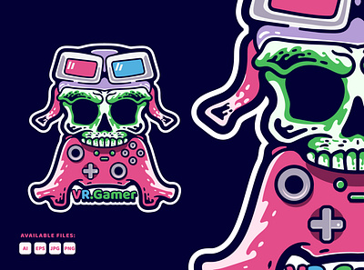 Skull With Vr Gamer Gamepad animation gamepad gamer gaming illustration mascots skull